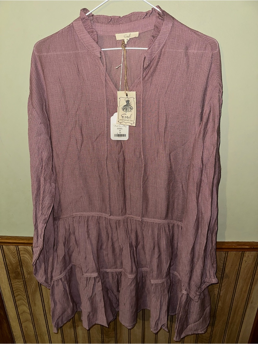easel Mauve Tiered Long-Sleeve Tunic Dress